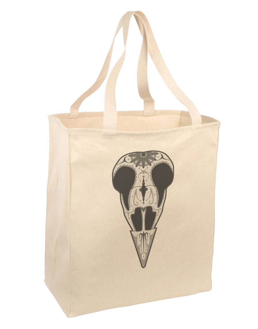 Black and White Mystic Bird Skull Day of the Dead Large Grocery Tote Bag-Grocery Tote-TooLoud-Natural-Large-Davson Sales