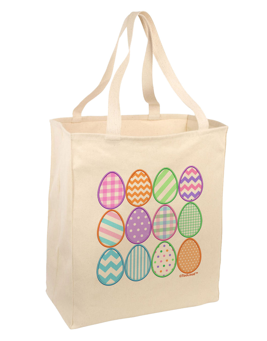 Cute Faux Applique Easter Eggs Large Grocery Tote Bag-Grocery Tote-TooLoud-Natural-Large-Davson Sales