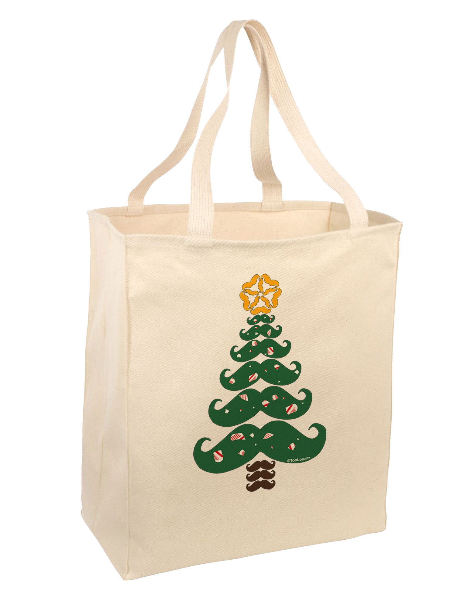 Mustache Christmas Tree Large Grocery Tote Bag-Grocery Tote-TooLoud-Natural-Large-Davson Sales