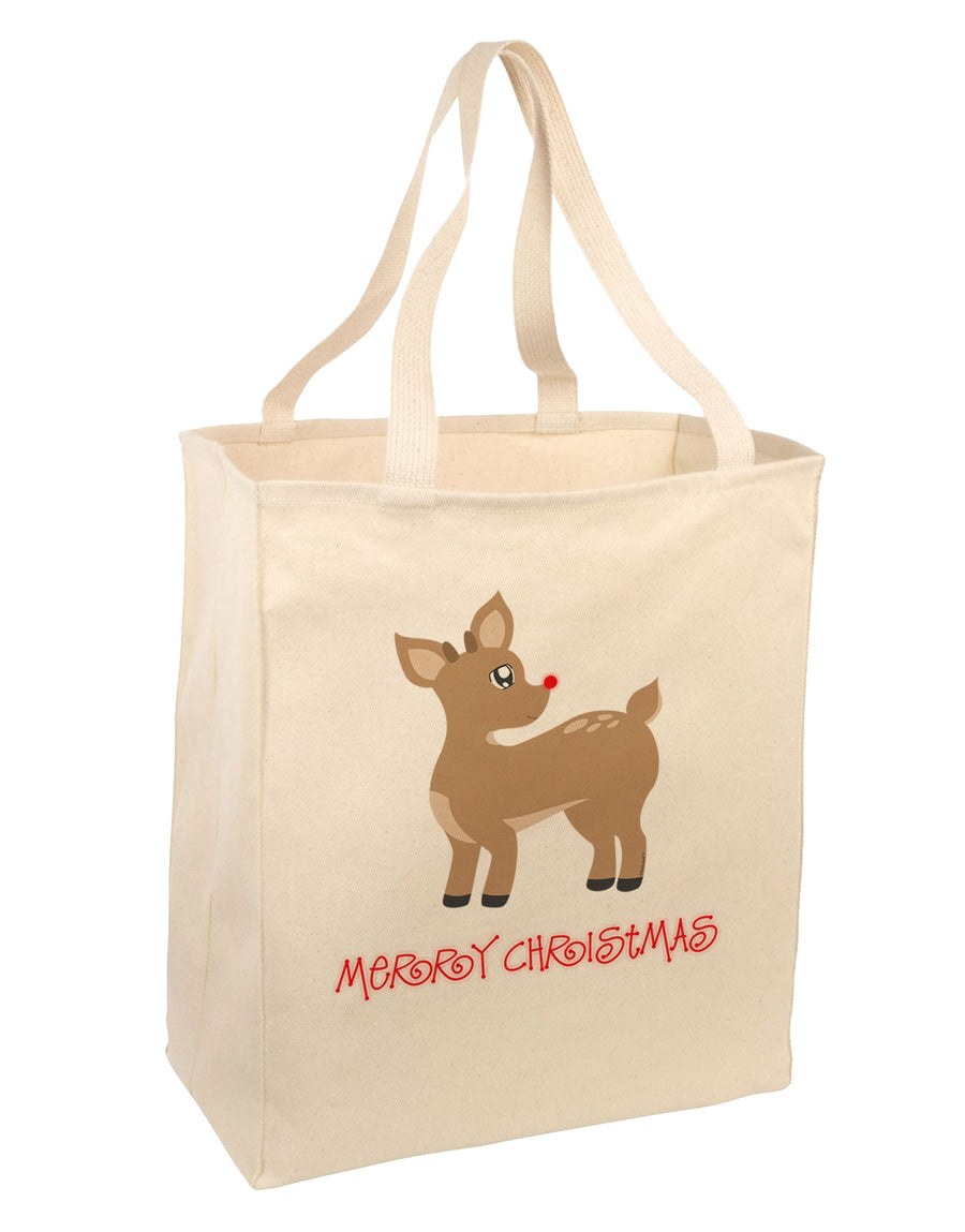 Cute Rudolph the Reindeer - Merry Christmas Large Grocery Tote Bag by TooLoud-Grocery Tote-TooLoud-Natural-Large-Davson Sales