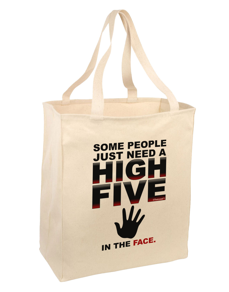 High Five In The Face Large Grocery Tote Bag-Natural-Grocery Tote-TooLoud-Natural-Large-Davson Sales