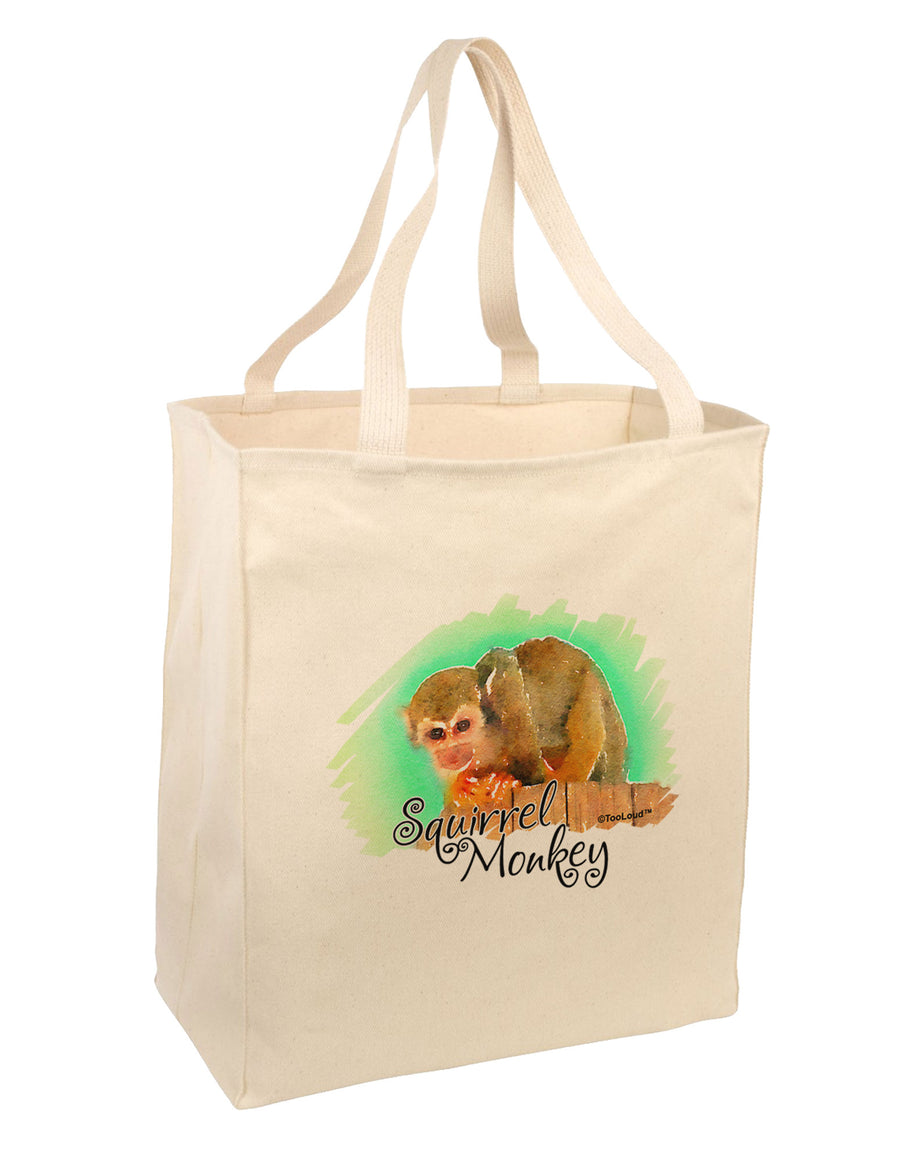 Squirrel Monkey Watercolor Text Large Grocery Tote Bag-Grocery Tote-TooLoud-Natural-Large-Davson Sales