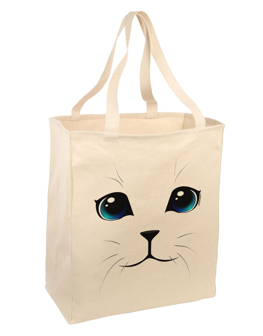 Blue-Eyed Cute Cat Face Large Grocery Tote Bag-Grocery Tote-TooLoud-Natural-Large-Davson Sales