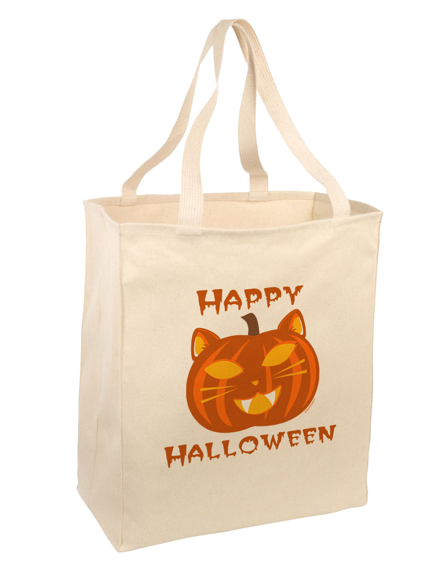 Cat-O-Lantern With Text Large Grocery Tote Bag-Grocery Tote-TooLoud-Natural-Large-Davson Sales