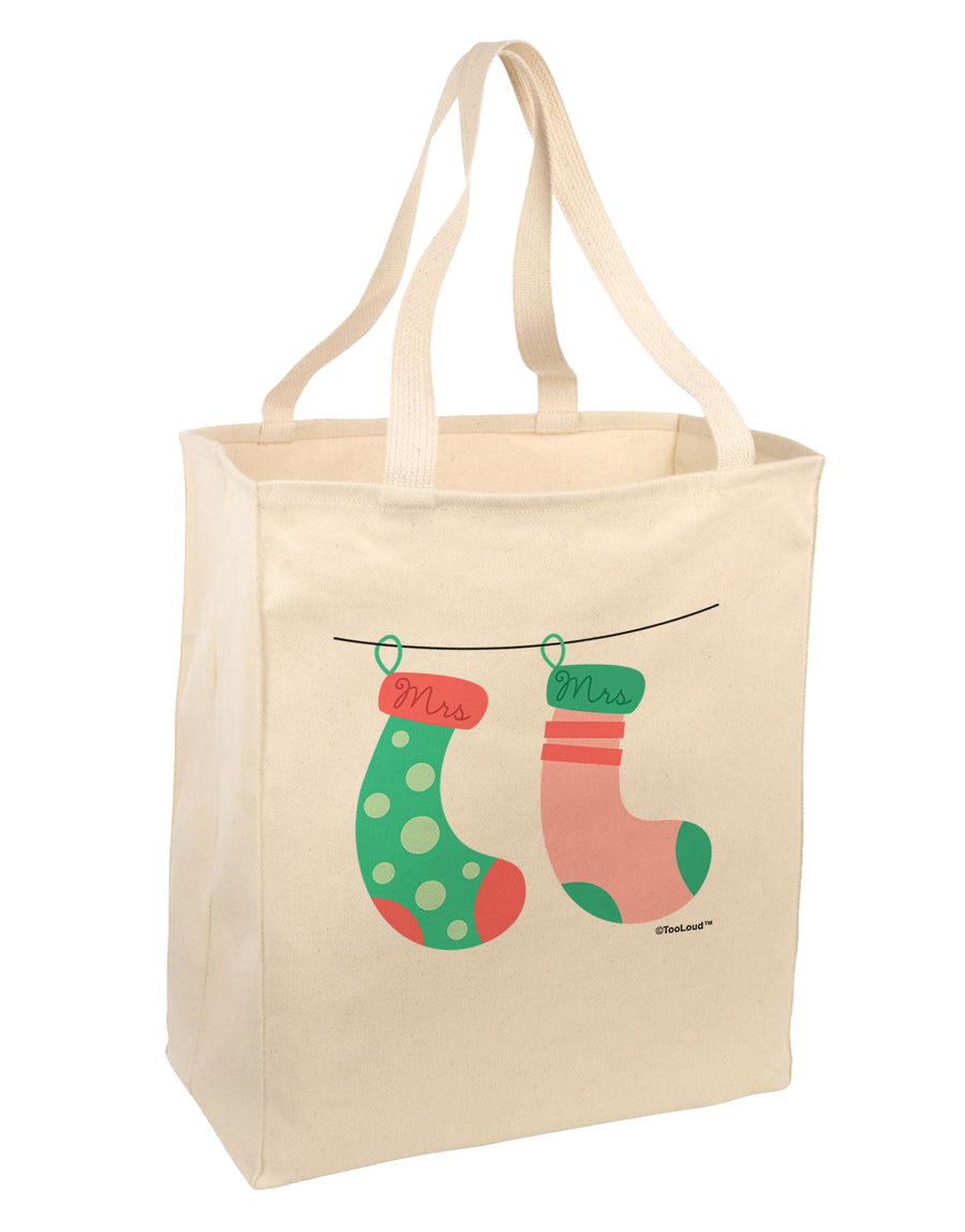 Cute Mrs and Mrs Christmas Couple Stockings Large Grocery Tote Bag by TooLoud-Grocery Tote-TooLoud-Natural-Large-Davson Sales