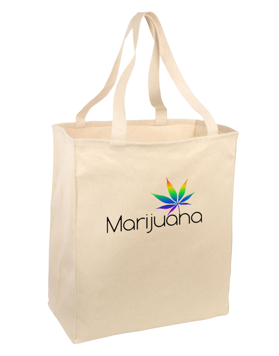 Marijuana Text and Leaf - Rainbow Large Grocery Tote Bag-Grocery Tote-TooLoud-Natural-Large-Davson Sales