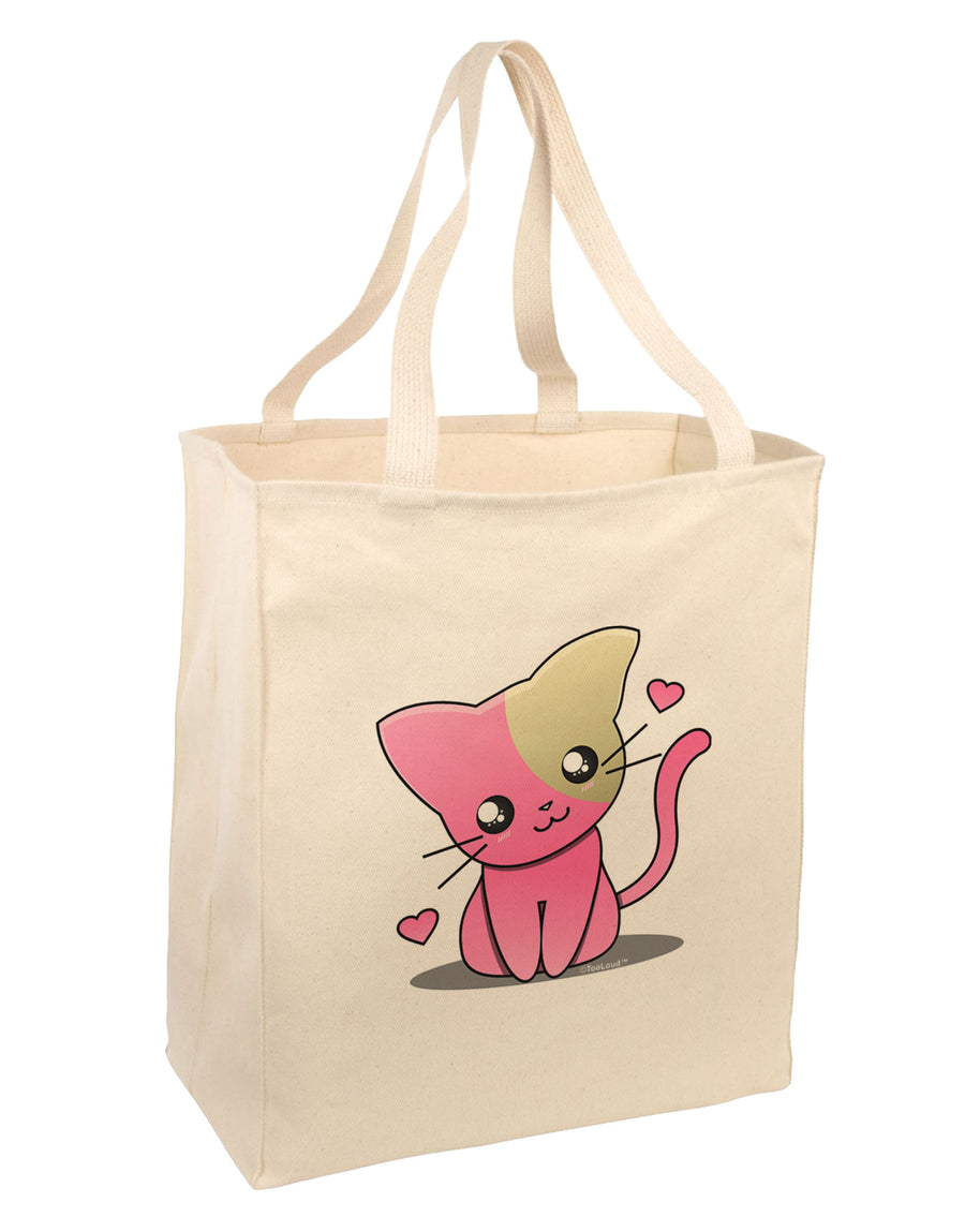 Kawaii Kitty Large Grocery Tote Bag-Grocery Tote-TooLoud-Natural-Large-Davson Sales