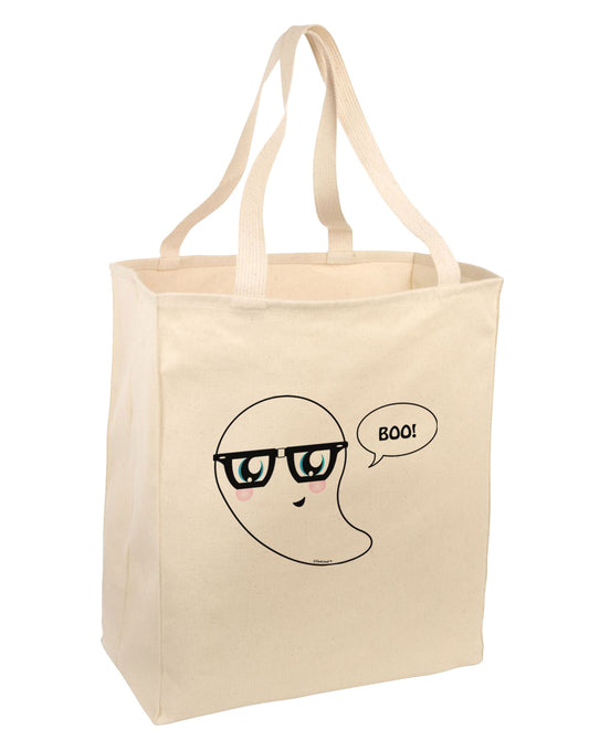 Cute Nerd Ghost Boo Halloween Large Grocery Tote Bag-Grocery Tote-TooLoud-Natural-Large-Davson Sales