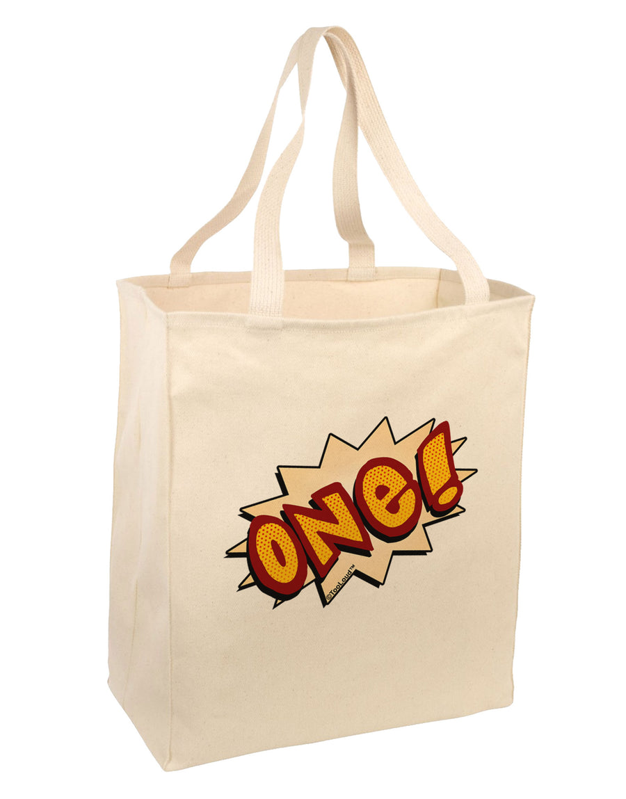 Onomatopoeia One Birthday Large Grocery Tote Bag-Grocery Tote-TooLoud-Natural-Large-Davson Sales