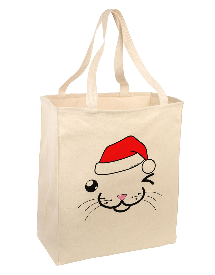 Kyu-T Face Kattio Santa Hat Boy Cat Large Grocery Tote Bag-Grocery Tote-TooLoud-Natural-Large-Davson Sales