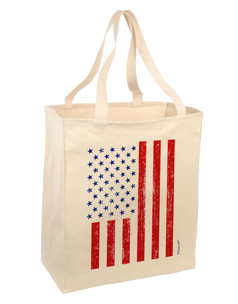 Red and Blue Stamp Style American Flag - Distressed Large Grocery Tote Bag by TooLoud-Grocery Tote-TooLoud-Natural-Large-Davson Sales