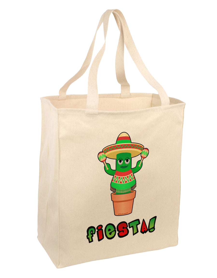 Fiesta Cactus Poncho Text Large Grocery Tote Bag by TooLoud-Grocery Tote-TooLoud-Natural-Large-Davson Sales