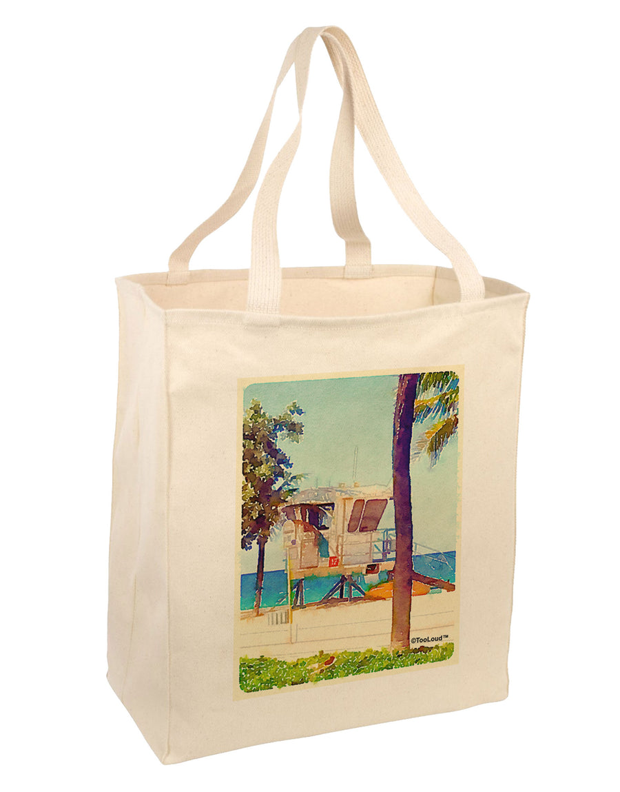 Lifeguard Station Watercolor Large Grocery Tote Bag-Grocery Tote-TooLoud-Natural-Large-Davson Sales