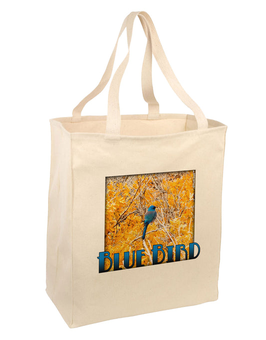 Blue Bird In Yellow Text Large Grocery Tote Bag-Grocery Tote-TooLoud-Natural-Large-Davson Sales