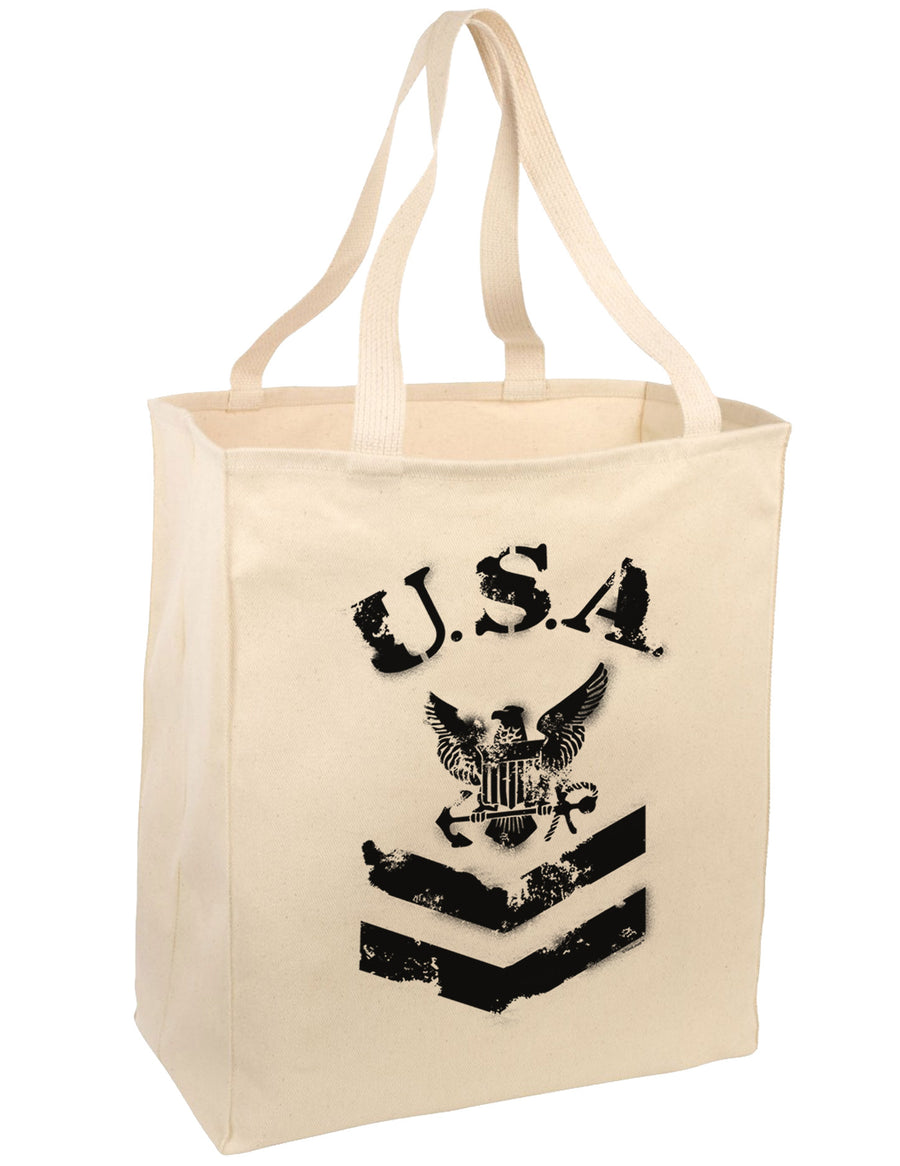 USA Military Navy Stencil Logo Large Grocery Tote Bag-Grocery Tote-TooLoud-Natural-Large-Davson Sales