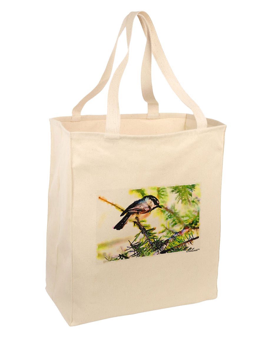 CO Chickadee Watercolor Large Grocery Tote Bag-Natural-Grocery Tote-TooLoud-Natural-Large-Davson Sales