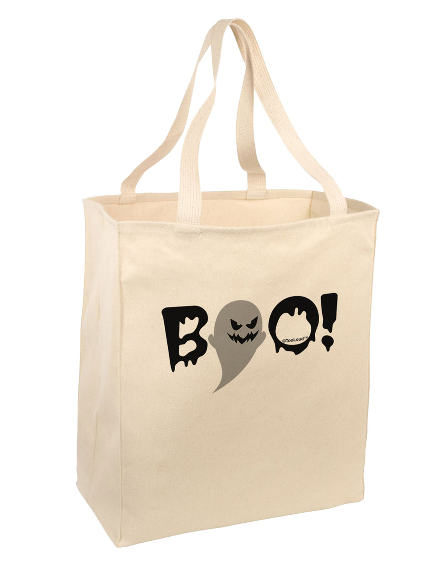 Scary Boo Text Large Grocery Tote Bag-Grocery Tote-TooLoud-Natural-Large-Davson Sales