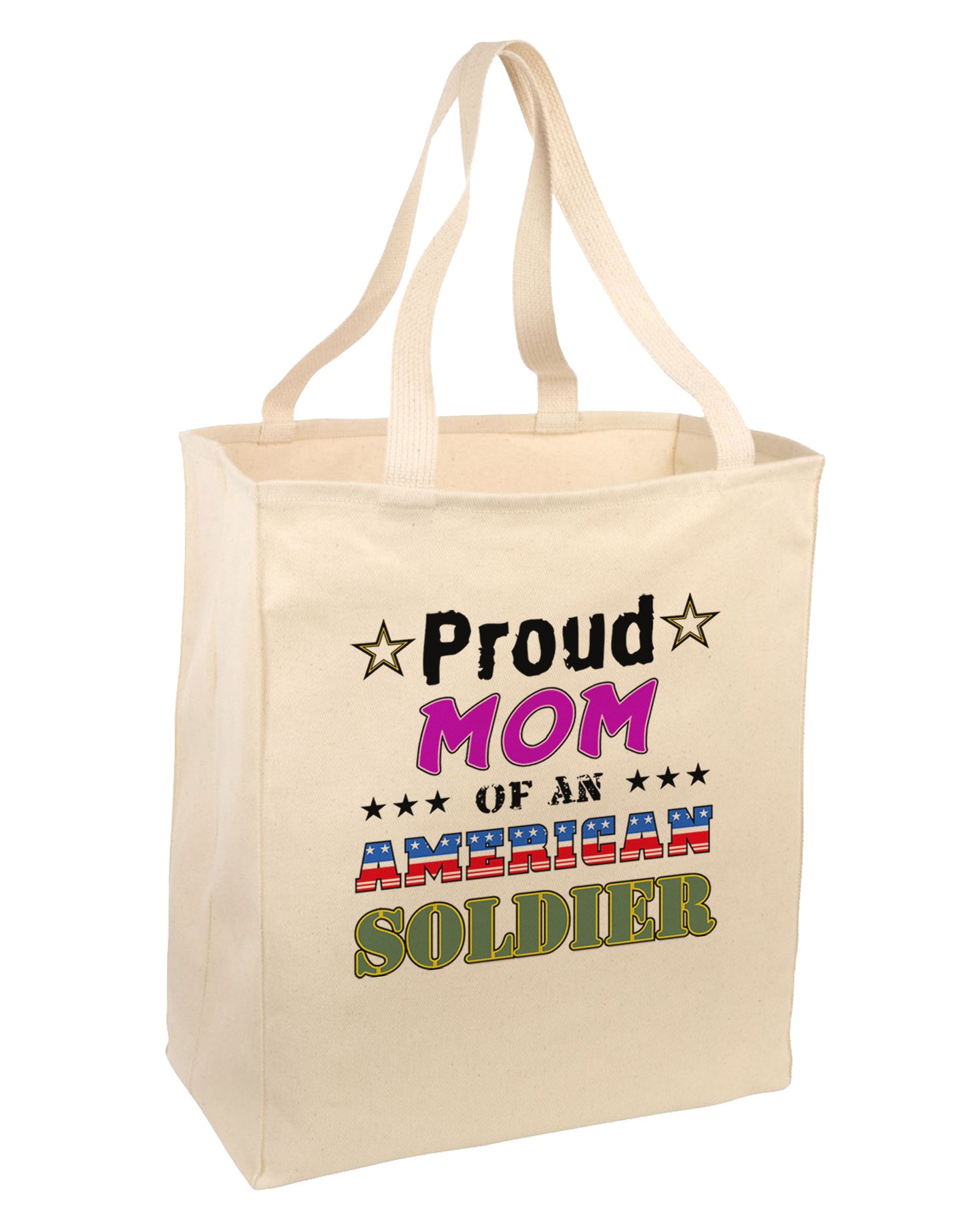 Proud Mom of an American Soldier Large Grocery Tote Bag-Grocery Tote-TooLoud-Natural-Large-Davson Sales