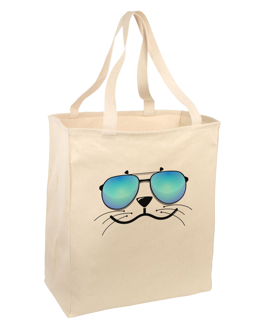 Kyu-T Face - Sealie Cool Sunglasses Large Grocery Tote Bag-Grocery Tote-TooLoud-Natural-Large-Davson Sales