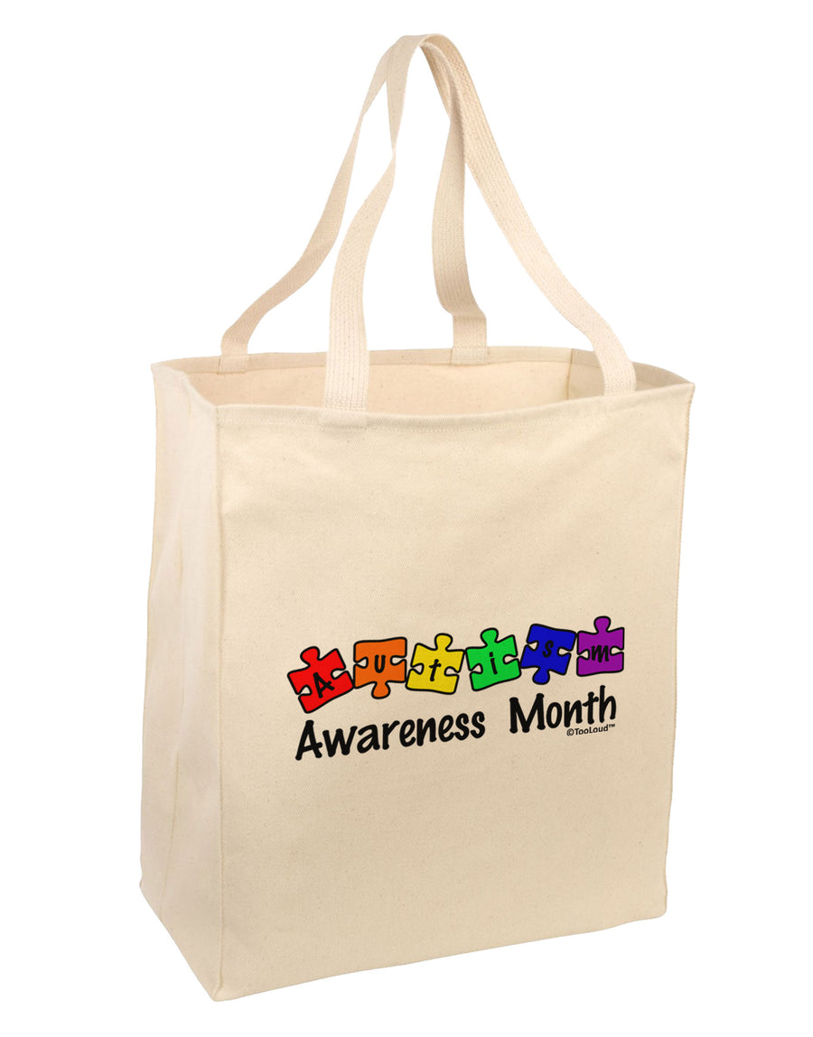 Autism Awareness Month - Colorful Puzzle Pieces Large Grocery Tote Bag by TooLoud-Grocery Tote-TooLoud-Natural-Large-Davson Sales