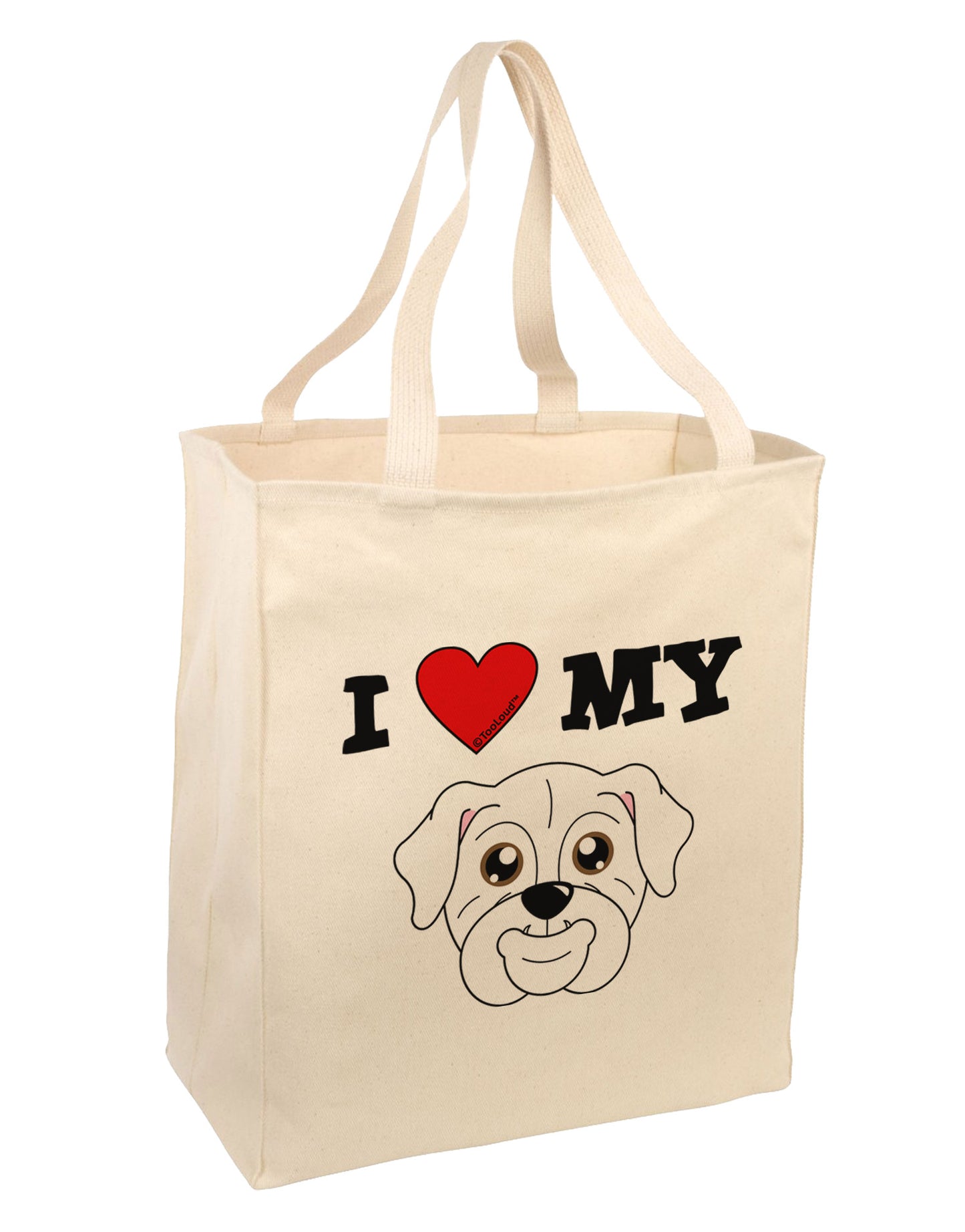 I Heart My - Cute Bulldog - White Large Grocery Tote Bag by TooLoud-Grocery Tote-TooLoud-Natural-Large-Davson Sales