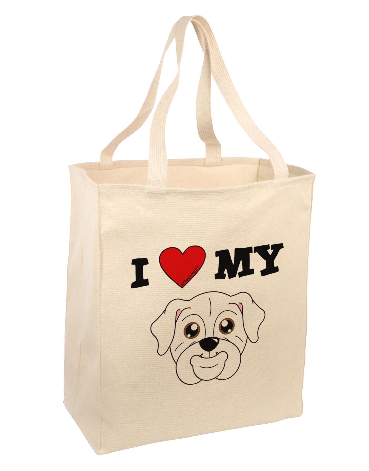 I Heart My - Cute Bulldog - White Large Grocery Tote Bag by TooLoud-Grocery Tote-TooLoud-Natural-Large-Davson Sales
