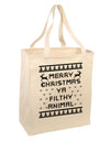 Merry Christmas Ya Filthy Animal Christmas Sweater Large Grocery Tote Bag-Grocery Tote-TooLoud-Natural-Large-Davson Sales