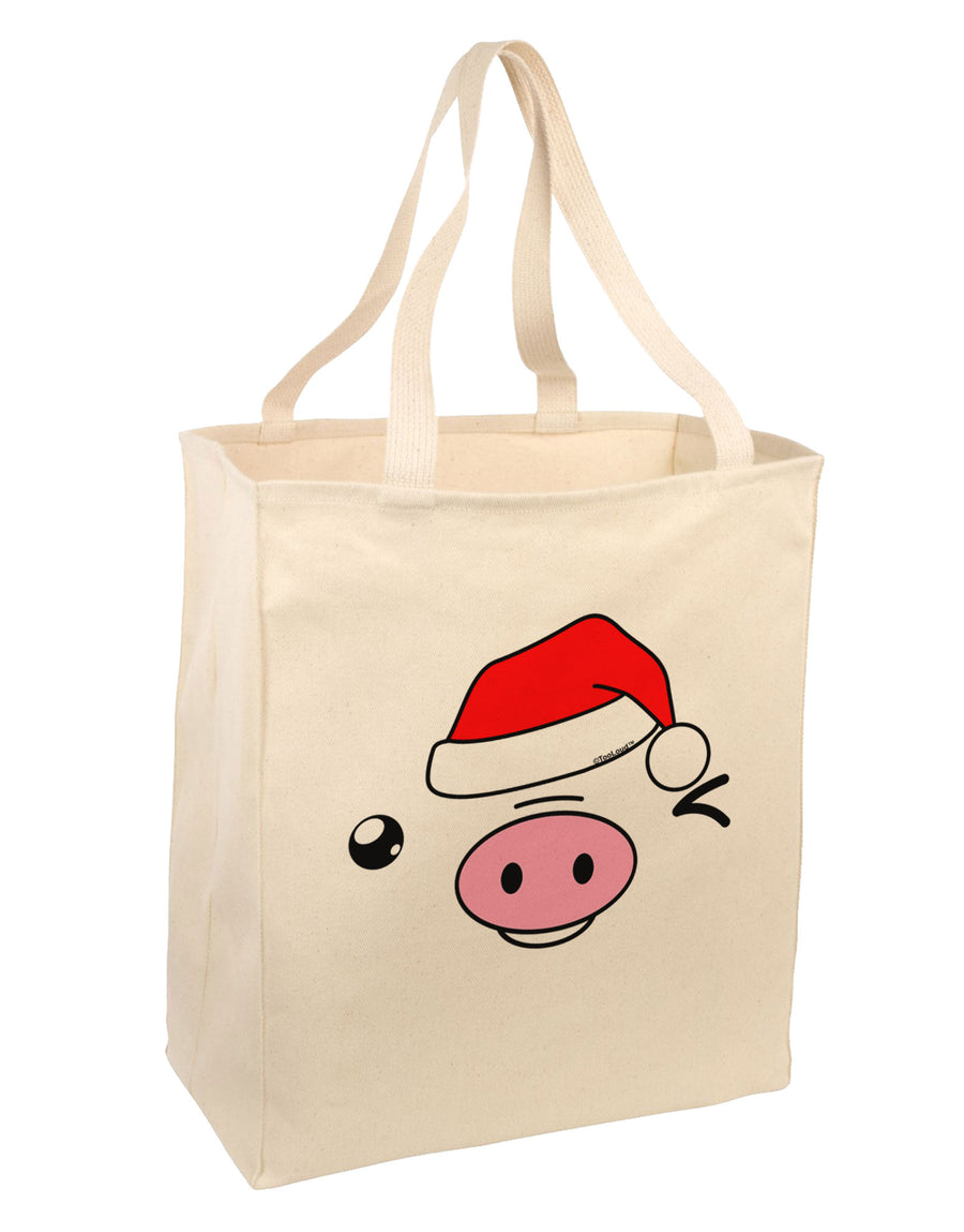 Kyu-T Face Oinkz Santa Hat Boy Pig Large Grocery Tote Bag-Grocery Tote-TooLoud-Natural-Large-Davson Sales