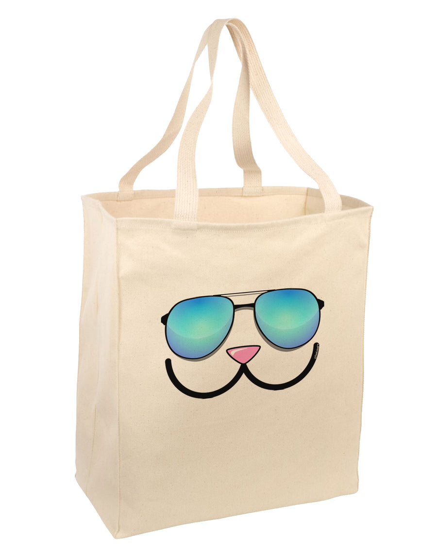 Kyu-T Face - Kawa Cool Sunglasses Large Grocery Tote Bag-Grocery Tote-TooLoud-Natural-Large-Davson Sales