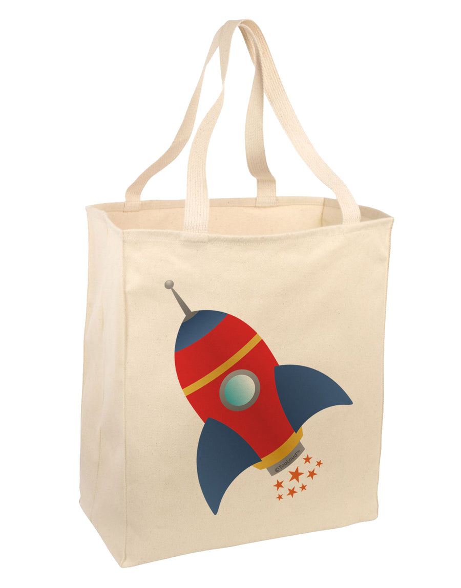 Space Rocket Ship and Stars Large Grocery Tote Bag by TooLoud-Grocery Tote-TooLoud-Natural-Large-Davson Sales