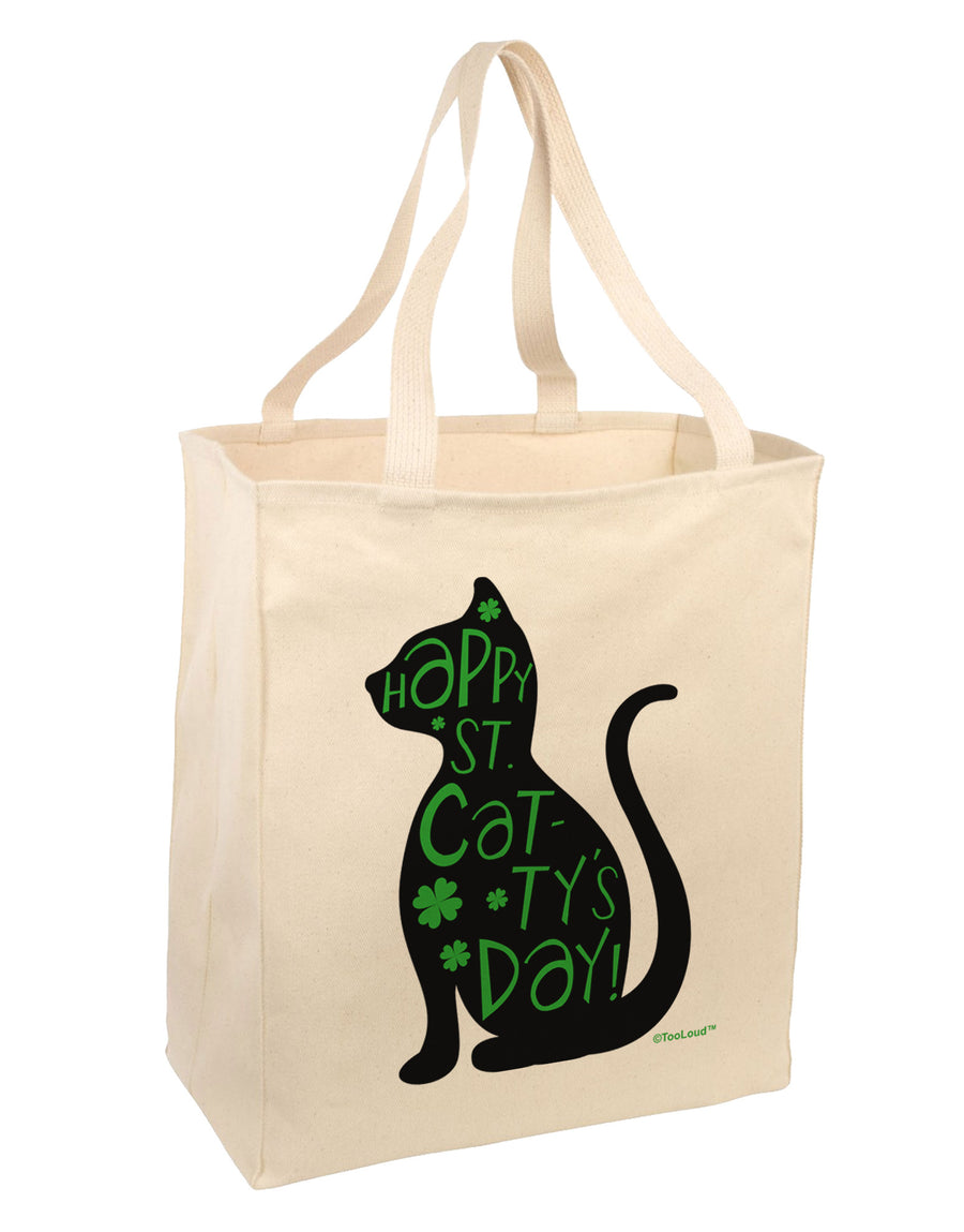 Happy St. Catty's Day - St. Patrick's Day Cat Large Grocery Tote Bag by TooLoud-Grocery Tote-TooLoud-Natural-Large-Davson Sales