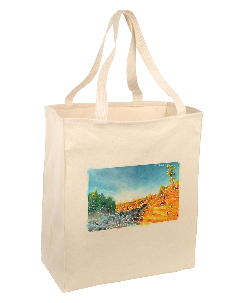 Castlewood Canyon Watercolor Large Grocery Tote Bag-Natural-Grocery Tote-TooLoud-Natural-Large-Davson Sales