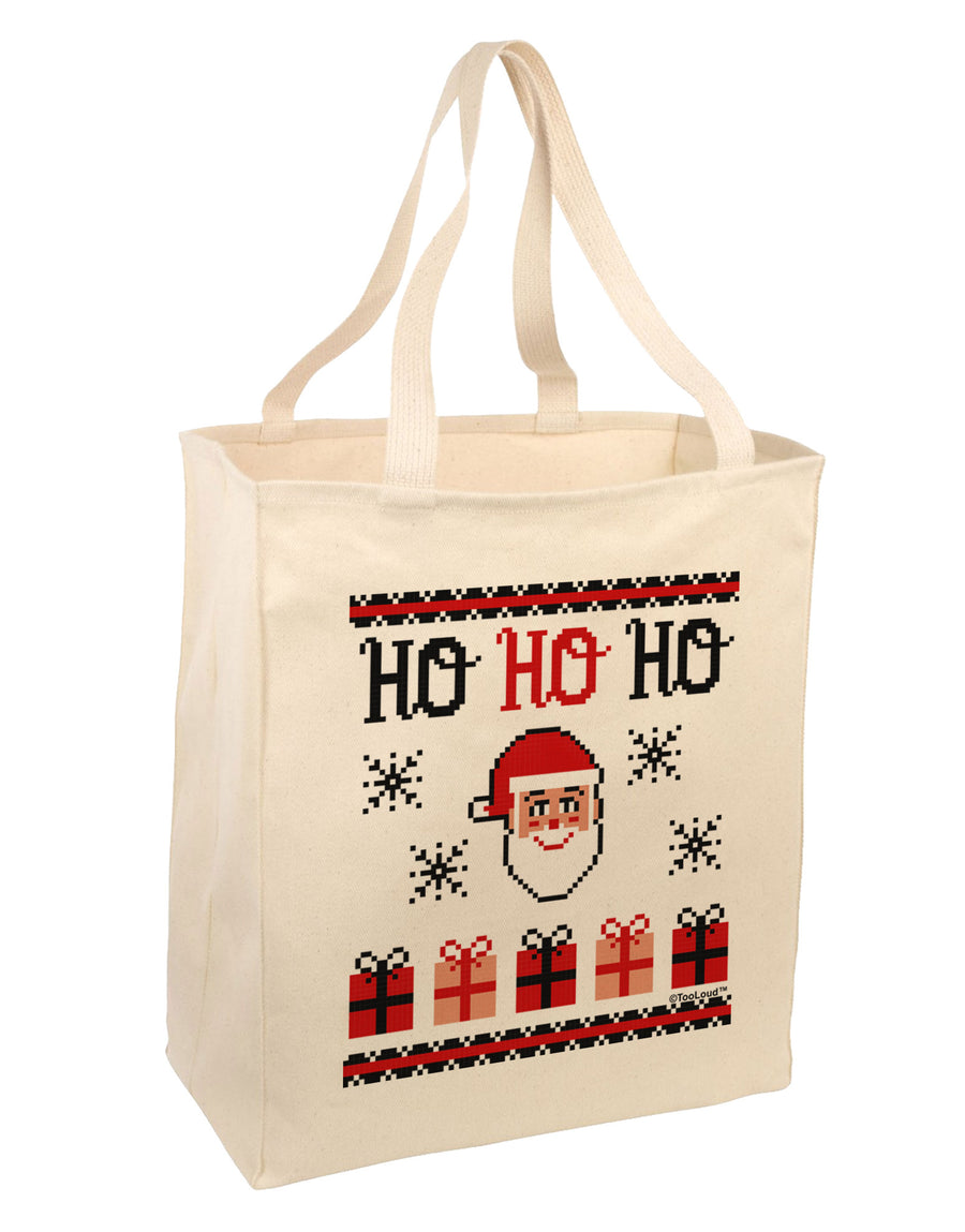 Ho Ho Ho Ugly Christmas Sweater Large Grocery Tote Bag-Grocery Tote-TooLoud-Natural-Large-Davson Sales