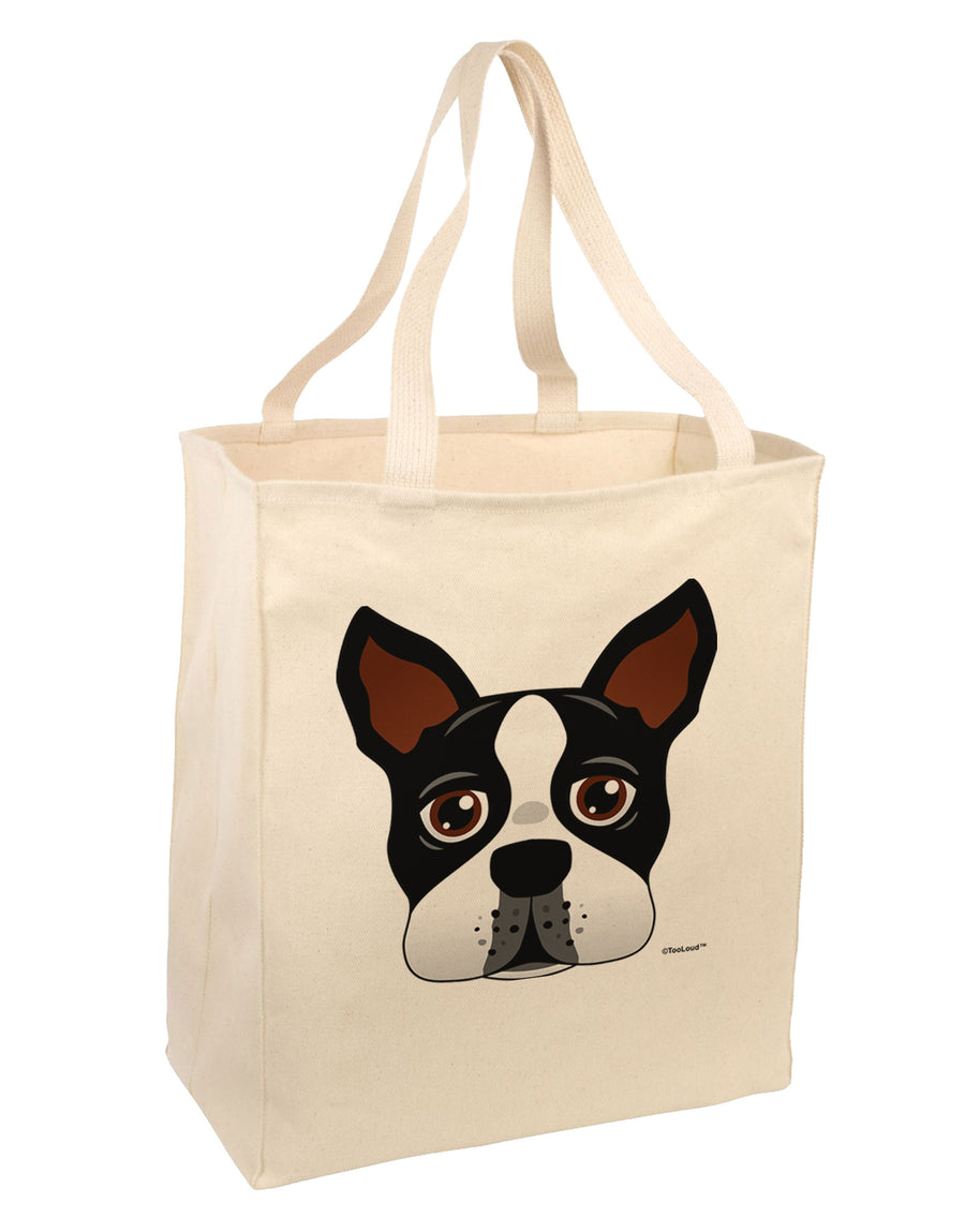 Cute Boston Terrier Dog Face Large Grocery Tote Bag-Grocery Tote-TooLoud-Natural-Large-Davson Sales