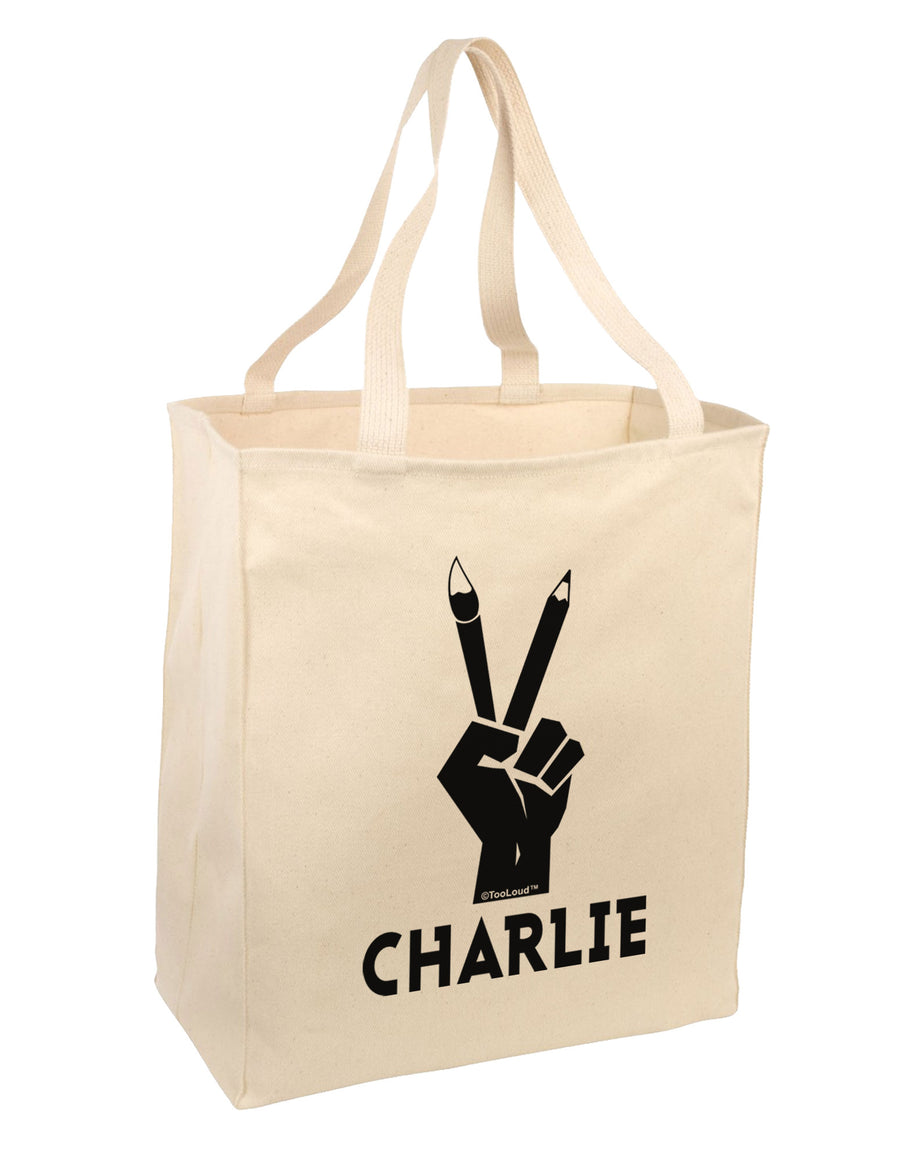 Hand Peace Sign - Charlie Design Large Grocery Tote Bag by TooLoud-Grocery Tote-TooLoud-Natural-Large-Davson Sales