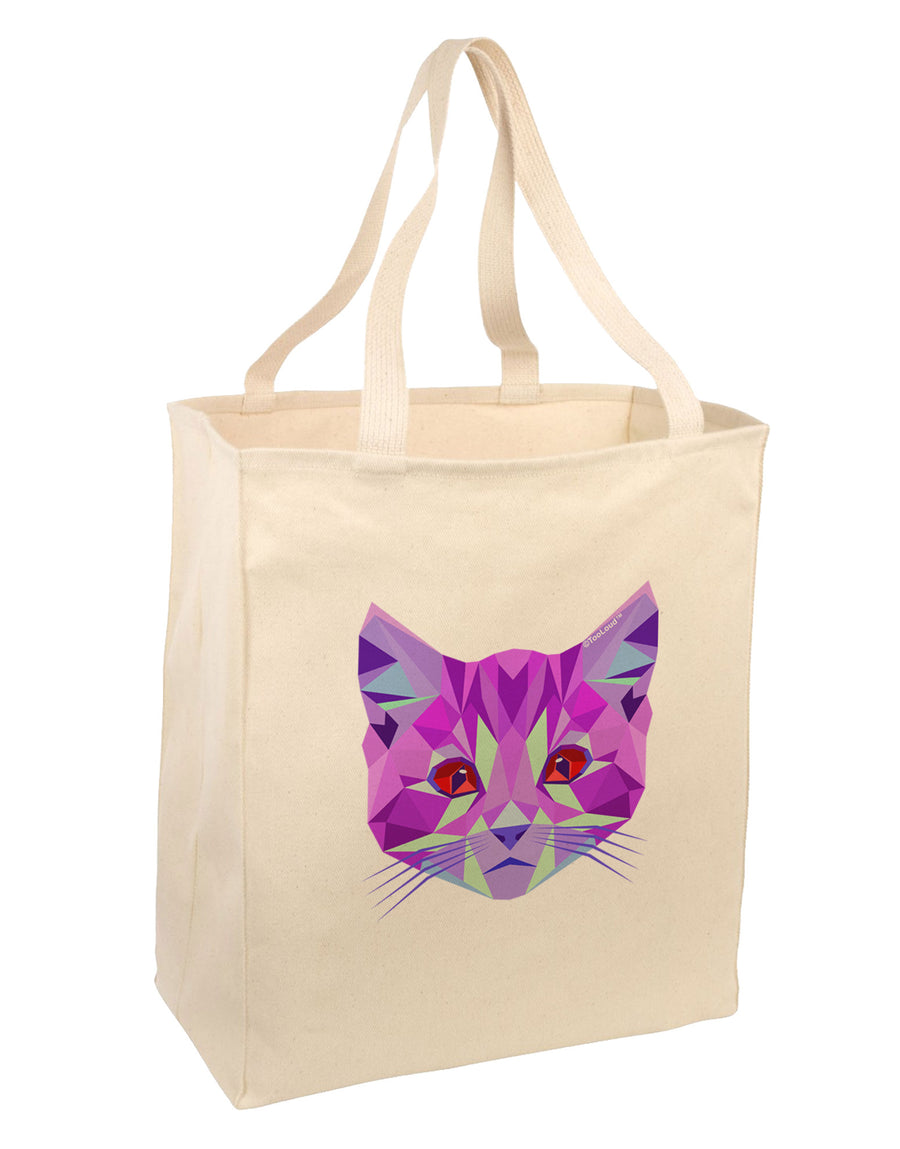 Geometric Kitty Purple Large Grocery Tote Bag-Natural-Grocery Tote-TooLoud-Natural-Large-Davson Sales