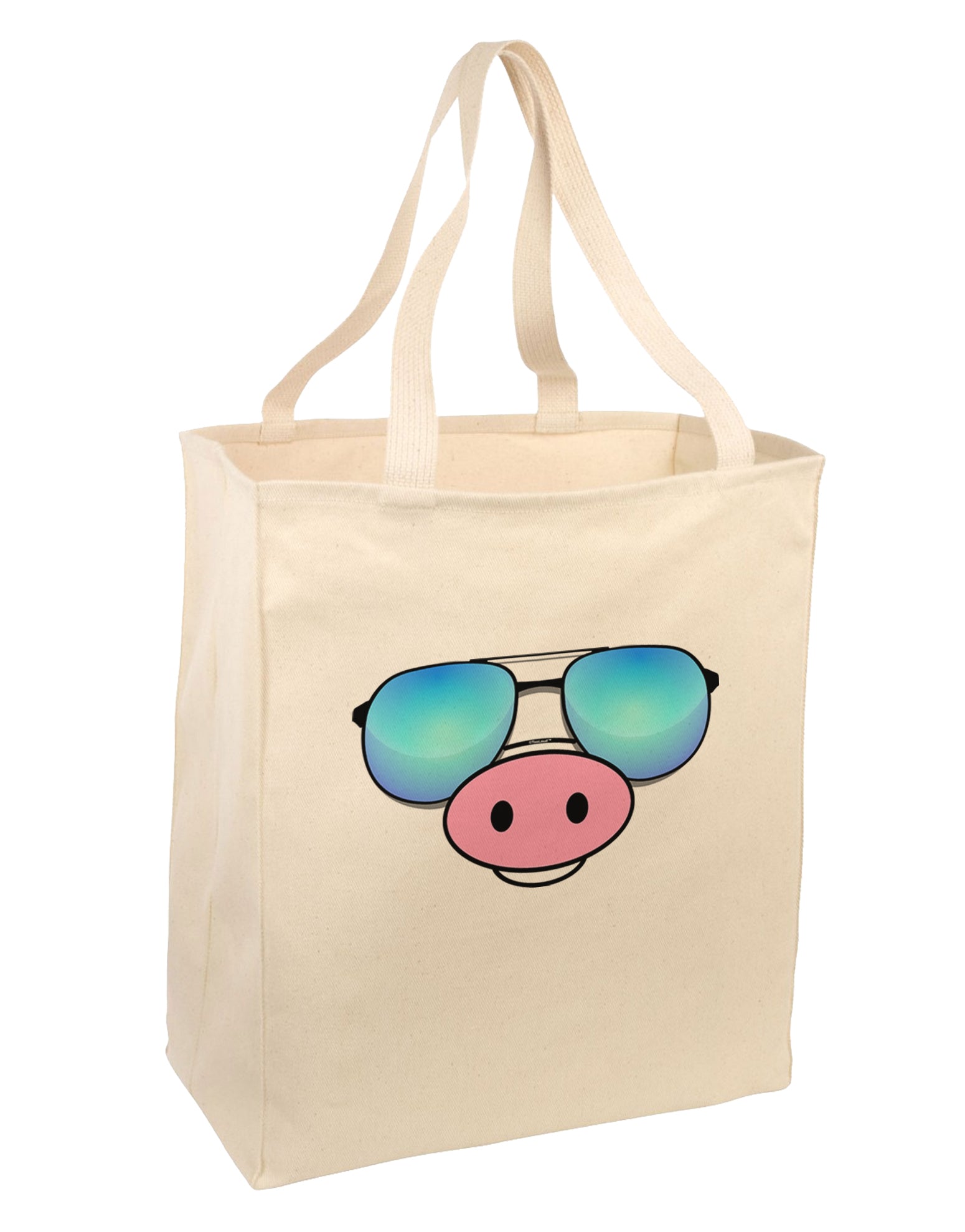 Kyu-T Face - Oinkz Cool Sunglasses Large Grocery Tote Bag-Grocery Tote-TooLoud-Natural-Large-Davson Sales