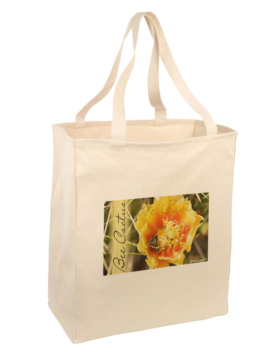 Bee Cactus with Text Large Grocery Tote Bag-Grocery Tote-TooLoud-Natural-Large-Davson Sales