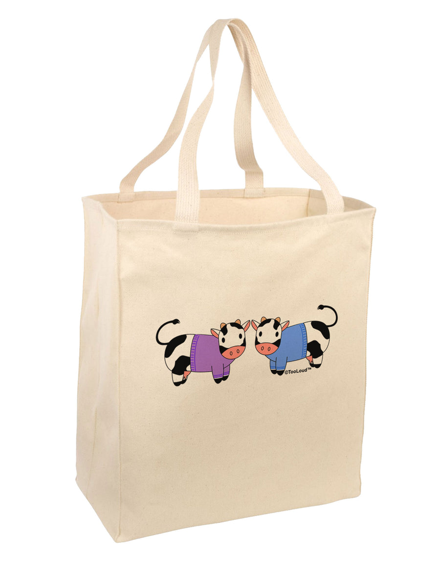 Cute Pair of Sweater Cows Large Grocery Tote Bag-Grocery Tote-TooLoud-Natural-Large-Davson Sales