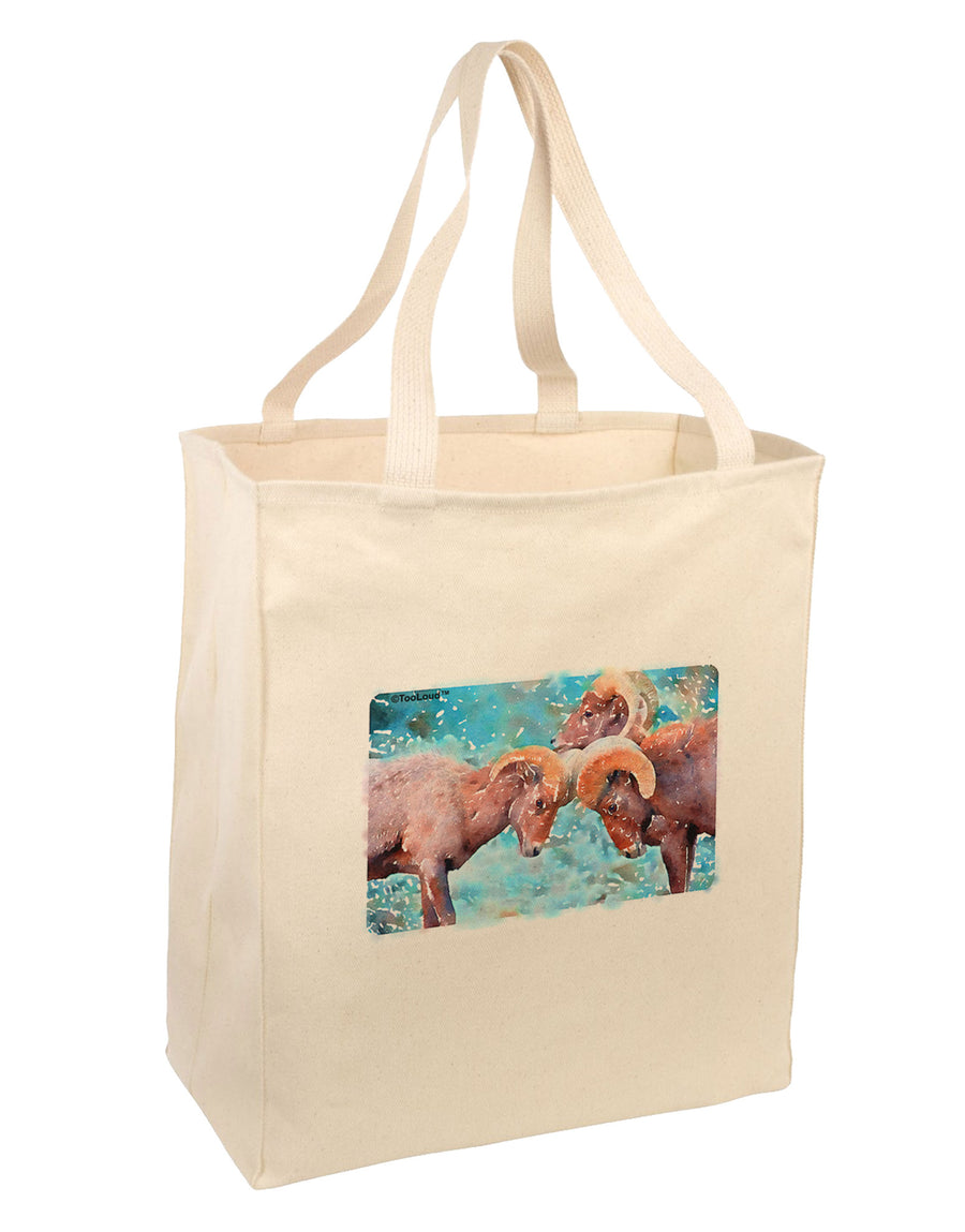 CO Bighorn Head Butt Watercolor Large Grocery Tote Bag-Natural-Grocery Tote-TooLoud-Natural-Large-Davson Sales