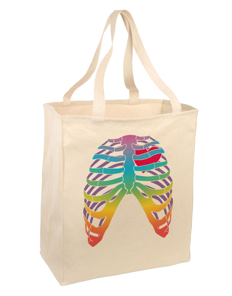 Rainbow Skeleton Ribcage with Heart Large Grocery Tote Bag-Grocery Tote-TooLoud-Natural-Large-Davson Sales