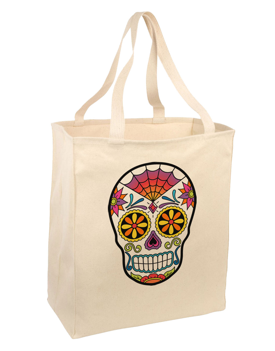 Version 1 Colorful Day of the Dead Calavera Large Grocery Tote Bag-Grocery Tote-TooLoud-Natural-Large-Davson Sales