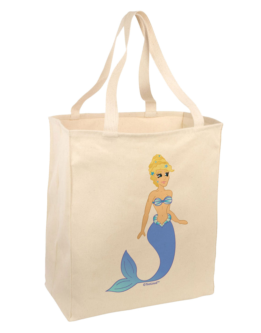 Mermaid Design - Blue Large Grocery Tote Bag-Grocery Tote-TooLoud-Natural-Large-Davson Sales