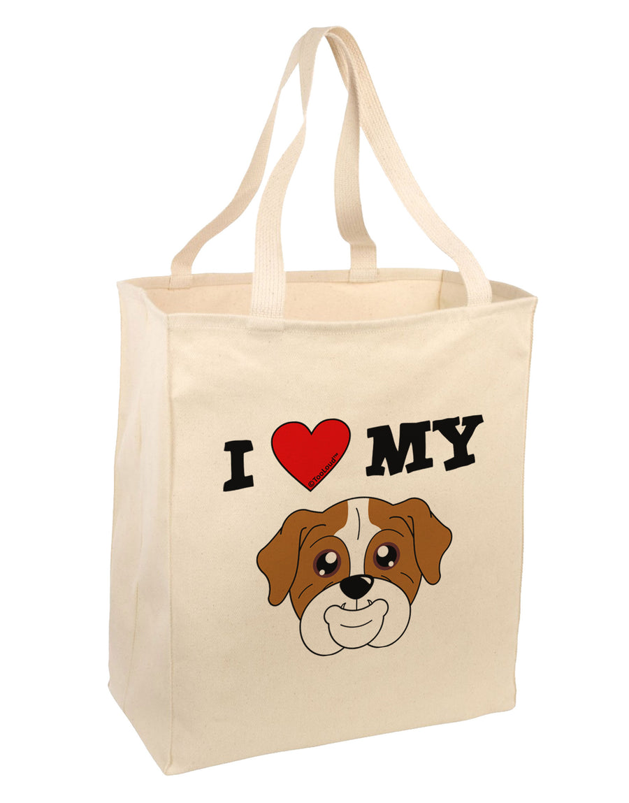 I Heart My - Cute Bulldog - Red Large Grocery Tote Bag by TooLoud-Grocery Tote-TooLoud-Natural-Large-Davson Sales