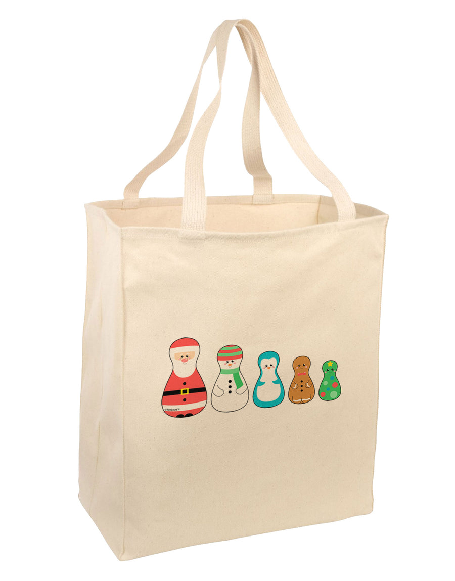 Cute Christmas Matryoshka Nesting Dolls Large Grocery Tote Bag-Grocery Tote-TooLoud-Natural-Large-Davson Sales