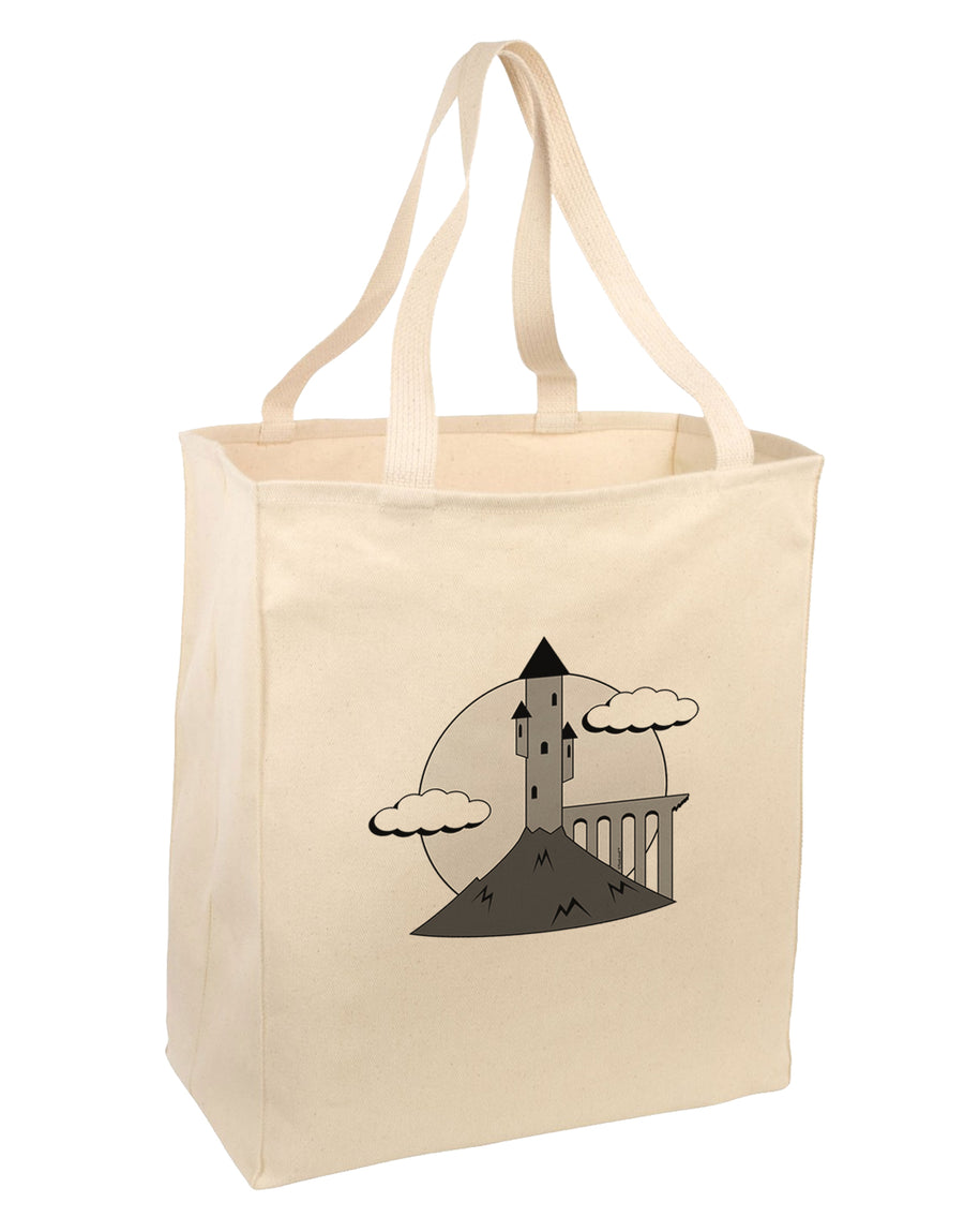 Moonlit Wizard Tower - Grayscale Large Grocery Tote Bag-Grocery Tote-TooLoud-Natural-Large-Davson Sales