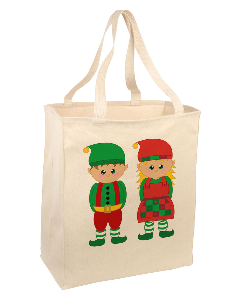 Cute Elf Couple Christmas Large Grocery Tote Bag-Grocery Tote-TooLoud-Natural-Large-Davson Sales