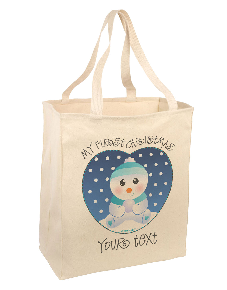 Personalized My First Christmas Snowbaby Blue Large Grocery Tote Bag-Grocery Tote-TooLoud-Natural-Large-Davson Sales