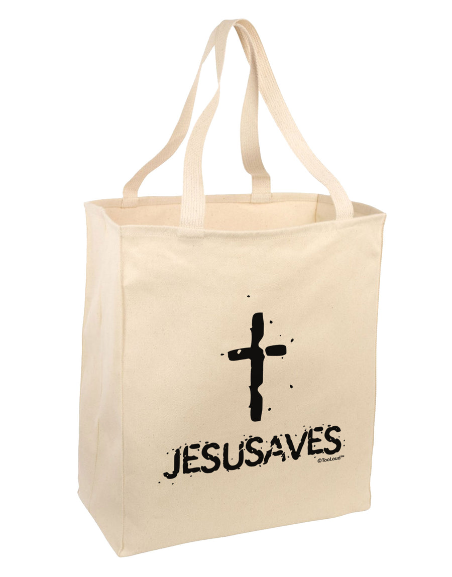 JESUSAVES - Jesus Saves Cross Design Large Grocery Tote Bag by TooLoud-Grocery Tote-TooLoud-Natural-Large-Davson Sales