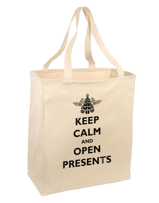 Keep Calm and Open Presents Christmas Large Grocery Tote Bag-Grocery Tote-TooLoud-Natural-Large-Davson Sales